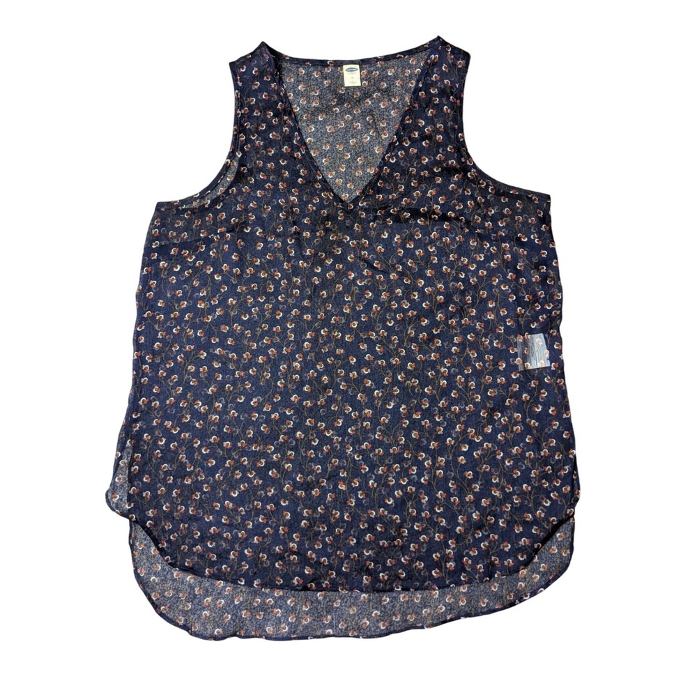 Old Navy Chiffon Sheer Floral Navy‎ Blue Summer Sleeveless Top Women's Medium
